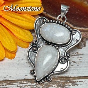 Rainbow Moonstone Pendant Gemstone Handmade Statement 925 Silver New!